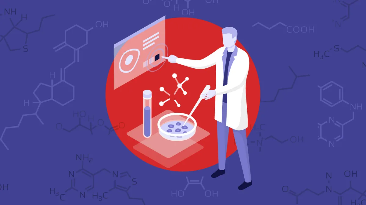 An illustrated image of clinical development for a BioPharma Dive 2021 outlook story