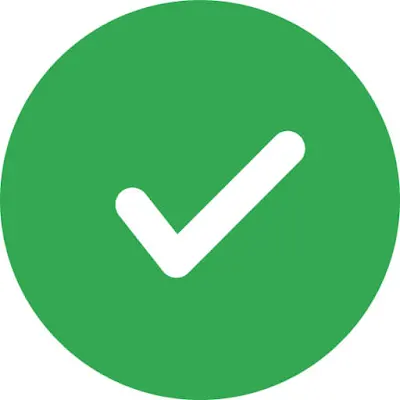 White checkmark icon inside a solid green circle, indicating confirmation or success.