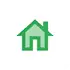Simple green house icon, symbolizing home or real estate.