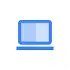 Stylized blue laptop icon on a white background, representing a computer or technology.