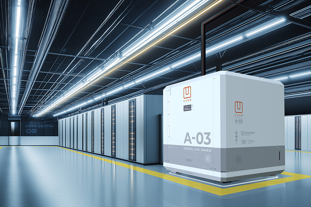 AI generated image of a "cueb" in a data centre (1000 x 667). 