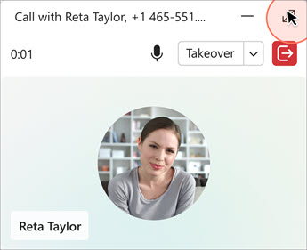 Call interface featuring mute, takeover, and end call controls.
