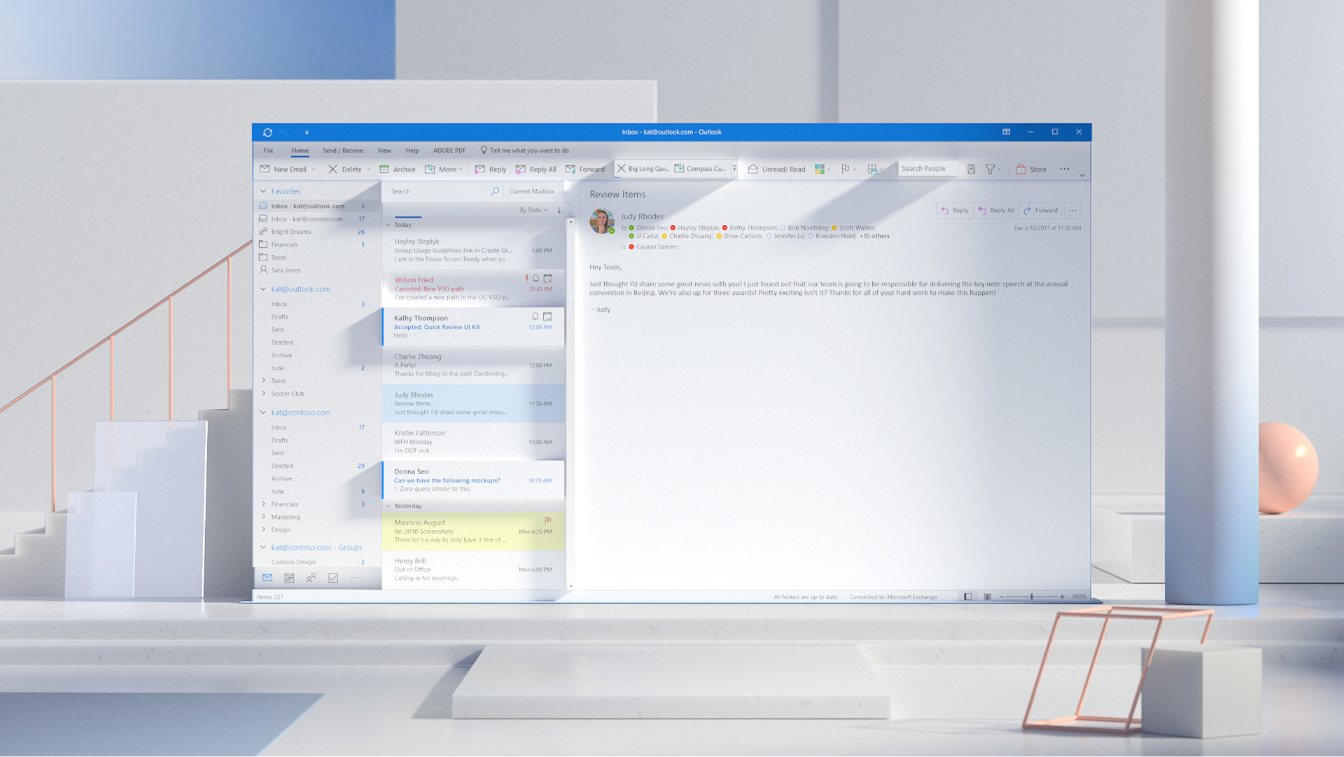 Bir e-postanın seçili olduğu bir masaüstü arabiriminde açılan Outlook gelen kutusu.