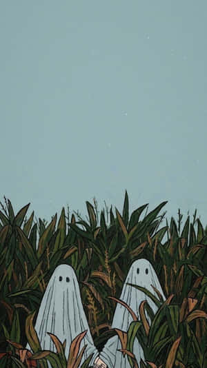 Two ghostly figures peeking from a cornfield at night. — iPhone 8 Plus Wallpaper