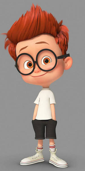 Un alegre niño de dibujos animados con cabello rojo y gafas vistiendo ropa casual. — 3D Fondos de pantalla