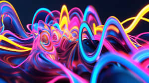 Dynamic neon-colored ribbons swirl in a glowing digital abstract composition. — Applicable Wallpaper