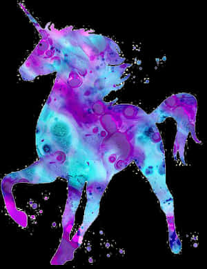 A colorful watercolor unicorn in motion against a black background. — Unicorn Wallpaper