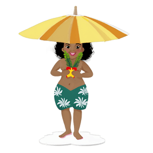 Tegneseriedreng i blomstershorts holder krans under skinnende paraply på sky. — Appa Wallpapers
