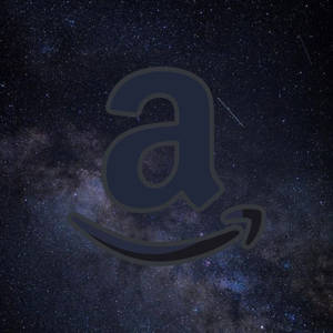 Logo d'Amazon contre un ciel nocturne étoilé avec la Voie lactée et des étoiles filantes. — Amazon Fonds d'écran