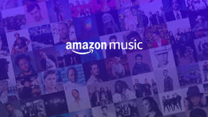 Logo Amazon Music entouré d'une mosaïque de portraits d'artistes dans des tons violets. — Amazon Fonds d'écran