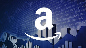Logo Amazon avec données financières et diagrammes à barres sur fond numérique bleu. — Amazon Fonds d'écran