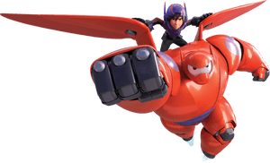 A red armored superhero with a boy pilot flying over a city. — Hero Wallpaper