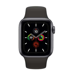 Et sort Apple Watch med digital skærm, der viser tid og fitnessmålinger. — Apple Watch Wallpapers