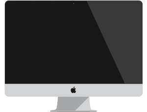 Strakke zilveren Apple iMac computer met zwart scherm en minimalistisch ontwerp. — Apple Mac Desktop Achtergronden