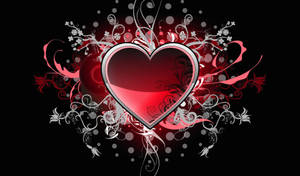 Un corazón rojo estilizado con contorno plateado y diseños florales arremolinados sobre un fondo negro. — Escritorio Fondos de pantalla