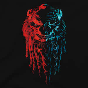 A red and blue split demonic face with sharp teeth and glowing eyes. — iPad Air 11 Wallpaper