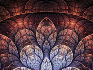 Symmetrical fractal design with leaf patterns in red and blue tones. — Authentic Wallpaper