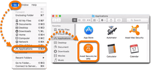 Mac OS Finder-fönster som markerar mappen Program och Avast SecureLine VPN-appikonen. — Vpn Bakgrundsbilder