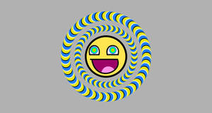 Een lachende emoji omringd door een wervelend blauw en geel patroon op grijs. — Meme Achtergronden