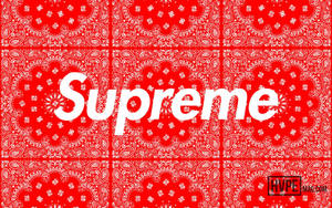 Rødt bandana-mønster med hvidt Supreme-logo centreret. — Design Wallpapers