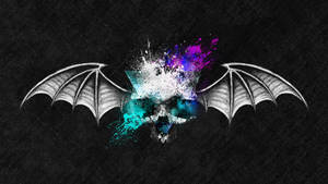Bat skull with wings and colorful paint splatters on dark background — Wings Wallpaper