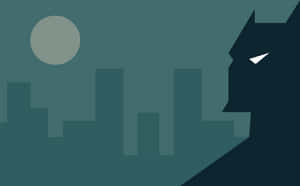 Batman-Silhouette, die nachts unter einem Mond über eine Stadt wacht. wallpaper