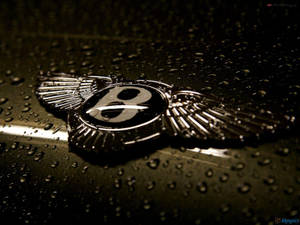 Emblema del coche Bentley cubierto de gotas de lluvia sobre una superficie oscura. — Logo Fondos de pantalla