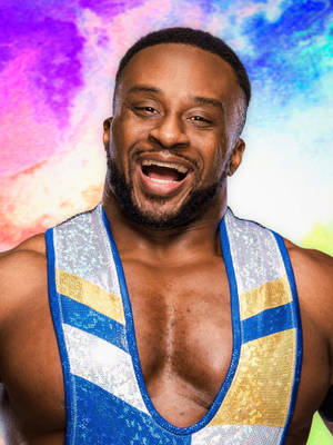 Wrestler i pailletdragt griner med kosmisk baggrund. — E Wallpapers