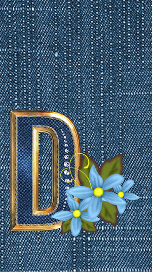 Goldener Buchstabe D mit blauen Blumen auf Denim-Hintergrund. — D Wallpaper