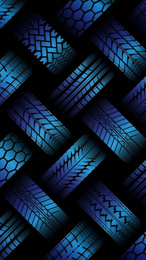 Blå glødende dækmønstre i et diagonalt mønster på sort baggrund. — Mønster Wallpapers