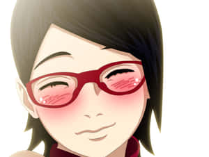 Anime-meisje met rode bril en roze wangen die warm glimlacht. — HD Achtergronden