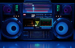 Boombox retro brilhante com luzes neon em um quarto escuro. — Retrô Papéis de Parede