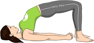 Woman doing yoga bridge pose in green top and grey leggings. — Yoga Wallpaper