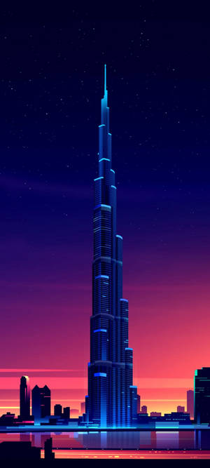 Burj Khalifa illuminé au crépuscule avec des lumières néon vibrantes se reflétant sur l'eau. — OnePlus Fonds d'écran