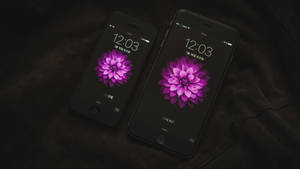 Two smartphones showing a purple flower wallpaper on a dark fabric surface. — iPhone Xr Wallpaper