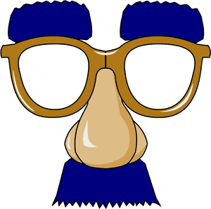 Cartoon face with big glasses and blue beard on black background — Identity Wallpaper