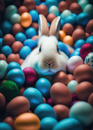 A white rabbit surrounded by colorful Easter eggs. — iPad Air 11 Wallpaper