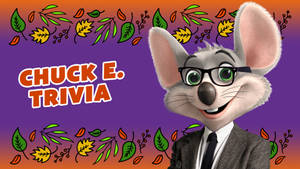 Chuck E. Cheese-maskot iført briller og jakkesæt med efterårsblade omkring. — E Wallpapers