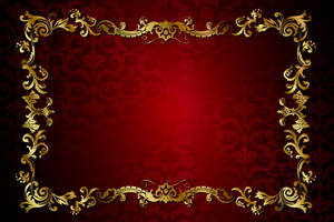 Papel de parede damasco vermelho com borda ornamentada dourada. — Clássico Papéis de Parede