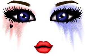 Face with red and blue paint dripping from eyes and lips. — Face Roblox PNG
