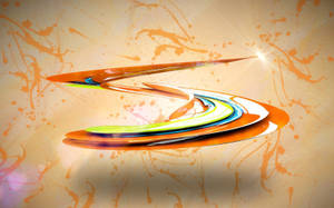 Ein leuchtender farbenfroher abstrakter Wirbel auf orangefarbenem Spritzerhintergrund mit Sternenburst-Licht.