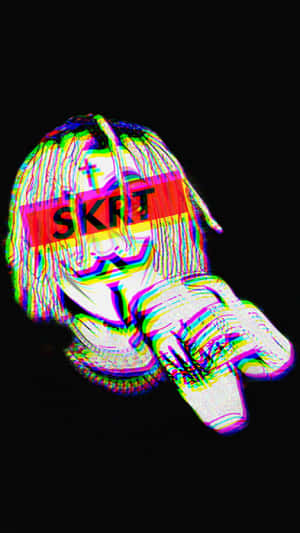 Glitch art portrait with 'SKRT' text across face against black background. — Cool Rap Wallpaper