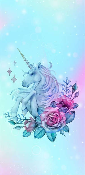 A watercolor unicorn with pink roses in a dreamy pastel sky. — Unicorn Wallpaper
