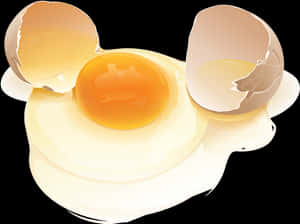 A cracked egg with yolk and white on a black background. — Food PNG
