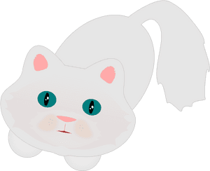 Eine weiße Cartoon-Katze mit türkisfarbenen Augen und rosa Ohren und Nase. — Cat Wallpaper