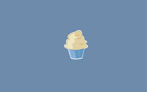 Un cupcake a cartone animato con glassa beige in una confezione blu. — Cupcake Sfondi