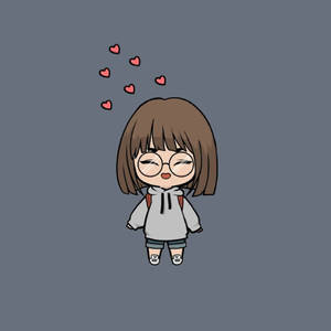 Una chica chibi sonriente con gafas y corazones flotantes. — Fotos de perfil Imágenes