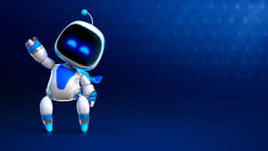 A friendly cartoon robot waving in a digital blue space. — Astro Wallpaper