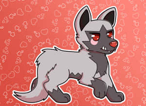 Un loup de dessin animé aux yeux rouges et aux joues roses sur un fond corail avec des cœurs blancs. — Pokimane Fonds d'écran