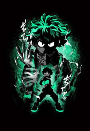 Héros d'anime aux cheveux verts et à l'aura lumineuse en pose d'action. — Deku Fonds d'écran